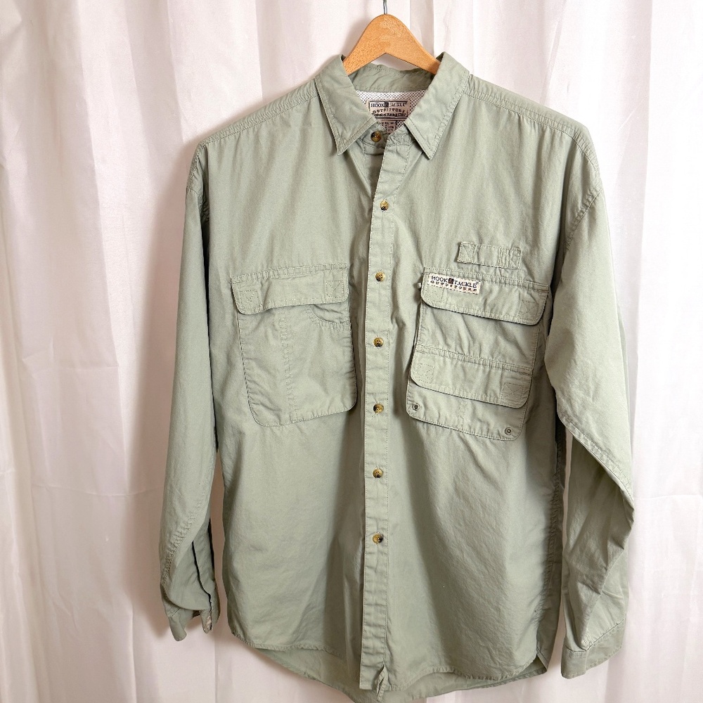Hook & Tackle Men's Medium Long Sleeve Fishing Shirt Vent Back & Doodad Pockets